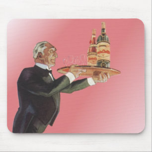 Vintage Butler in a Tuxedo Serving Wine on Tray Mouse Pad