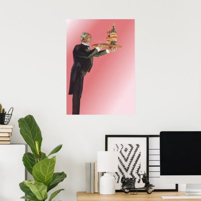 Vintage Butler in a Tuxedo Serving Wine on Tray Poster (Home Office)