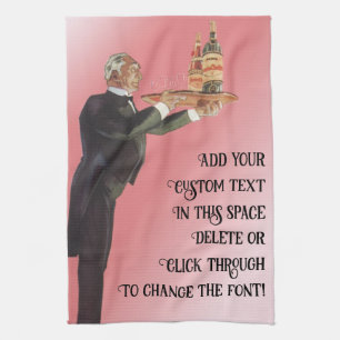 Vintage Butler in a Tuxedo Serving Wine on Tray Tea Towel