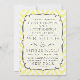 Vintage Butter Yellow Chevron Stripes Wedding Invitation