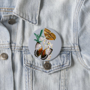 Vintage Butterflies and Floral Illustration on 7.5 Cm Round Badge