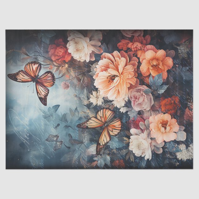Vintage Butterflies and Flowers Decoupage Tissue Paper (Front)