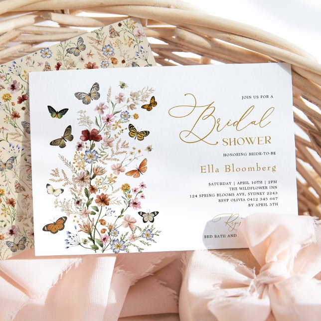 Vintage Butterflies Boho Wildflower Bridal Shower Invitation (Creator Uploaded)