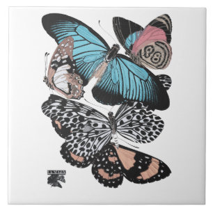 Vintage Butterflies Ceramic Tile
