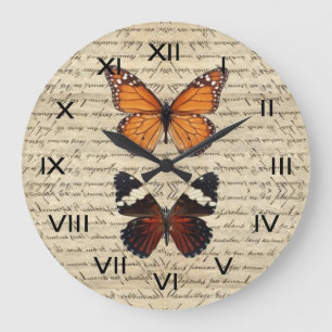 Vintage butterflies collection large clock