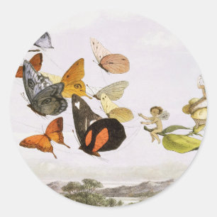 Vintage Butterflies & Fairy Old Illustration Art Classic Round Sticker
