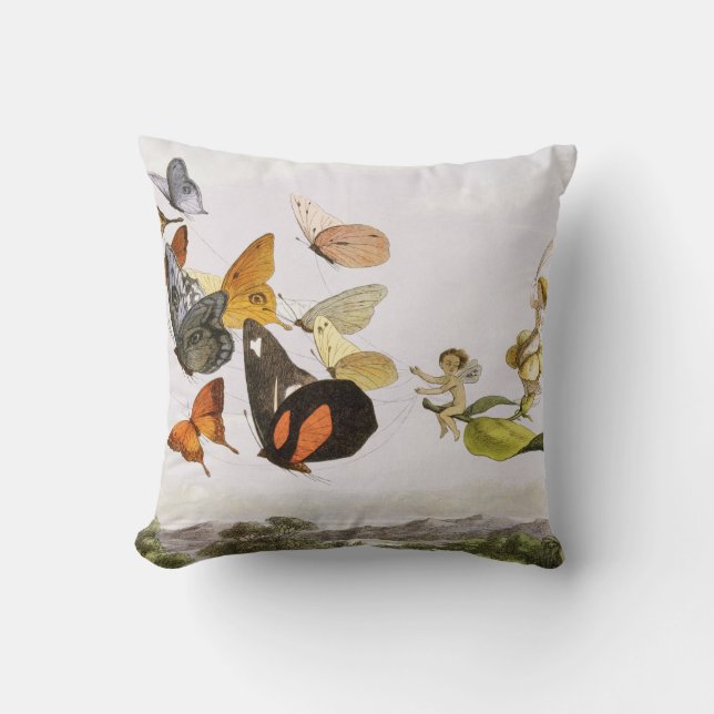 Vintage Butterflies & Fairy Old Illustration Art Cushion (Front)