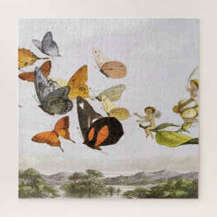 Vintage Butterflies & Fairy Old Illustration Art Jigsaw Puzzle
