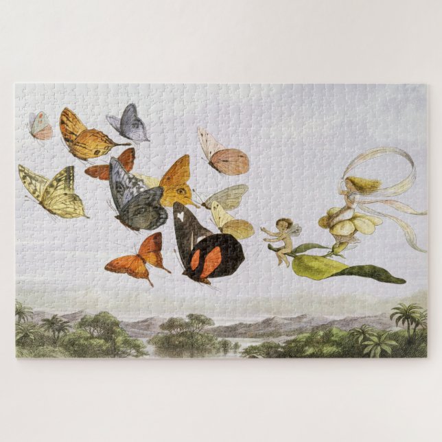 Vintage Butterflies & Fairy Old Illustration Art Jigsaw Puzzle (Horizontal)