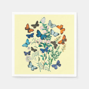 Vintage Butterflies & Flowers, Art, Pale Yellow Napkin
