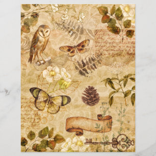 Vintage Butterflies Foliage Floral Scrapbook Paper