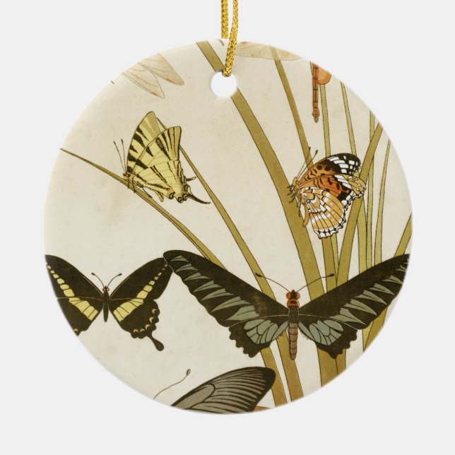Vintage Butterflies Illustration Ceramic Ornament (Front)