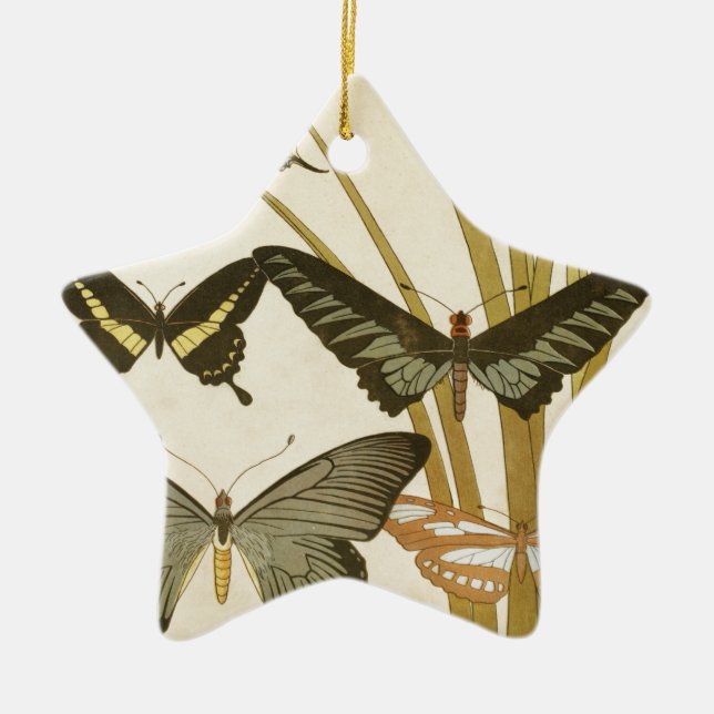 Vintage Butterflies Illustration Ceramic Ornament (Front)