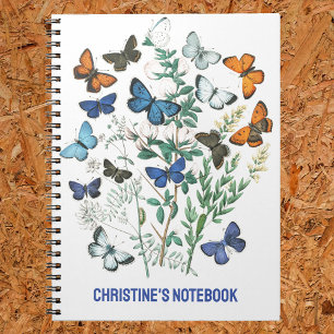 Vintage Butterflies Illustration with Name on a Notebook