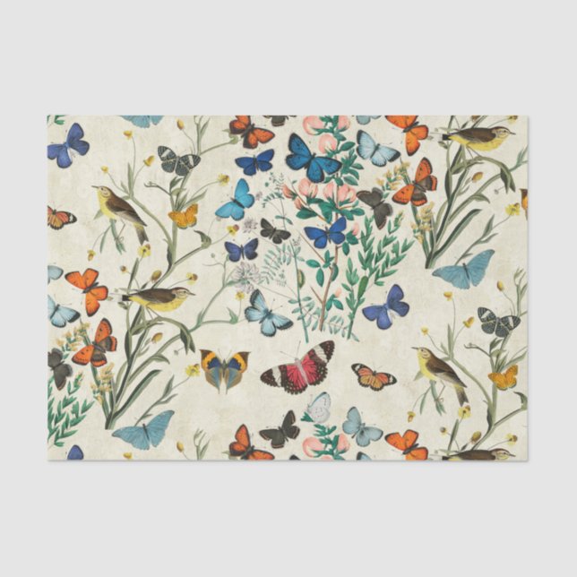 Vintage Butterflies Ivory Decoupage Tissue Paper (Front)