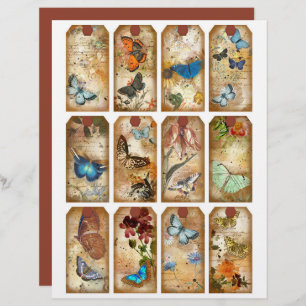 Vintage Butterflies Journal Tags Scrapbook Paper