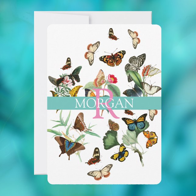 Vintage Butterflies, Monogram Name Message Vs2 Invitation (Creator Uploaded)