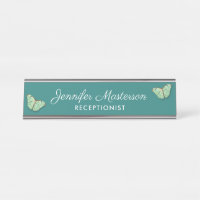 Vintage Butterflies on Teal Background with Name