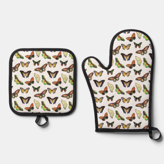 Vintage Butterflies Oven Mitt & Pot Holder Set (Front)