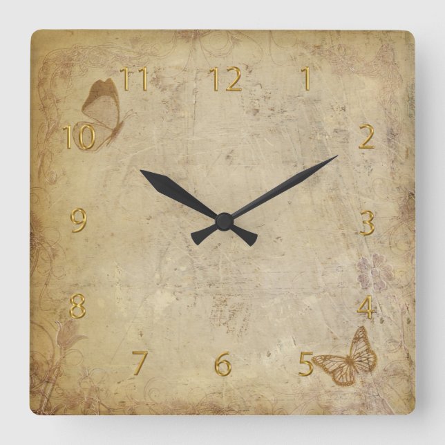 Vintage Butterflies Square Wall Clock (Front)