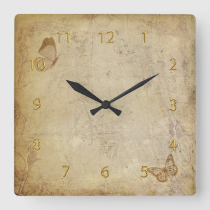 Vintage Butterflies Square Wall Clock