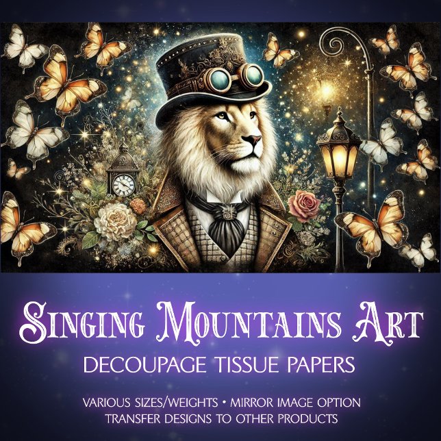 Vintage Butterflies Steampunk Lion Decoupage Tissue Paper (Creator Uploaded)