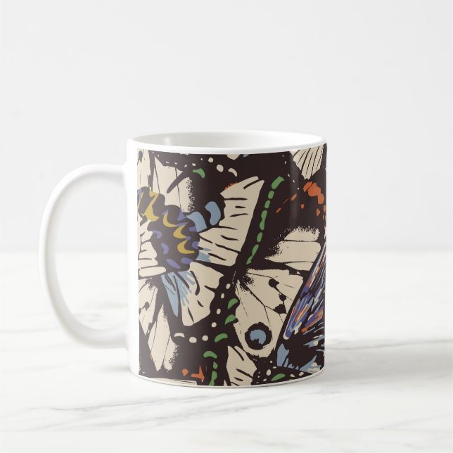 Vintage butterflies surface pattern. Colourful,  t Coffee Mug (Left)