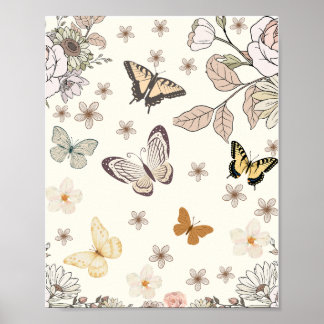 Vintage Butterfly and Floral Aesthetic Wall Art