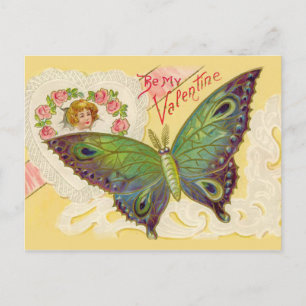 Vintage Butterfly and Heart Valentine Postcard