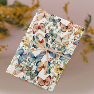 Vintage Butterfly Beautiful Cream Decoupage Wrapping Paper