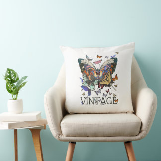 Vintage Butterfly Boho Throw Pillow