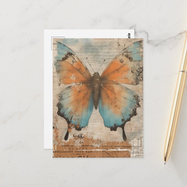 Vintage Butterfly Collage Postcard (Front/Back In Situ)