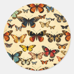Vintage Butterfly Collection Pattern Classic Round Sticker
