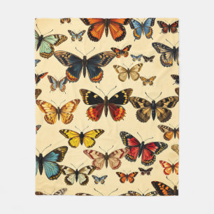 Vintage Butterfly Collection Pattern Fleece Blanket