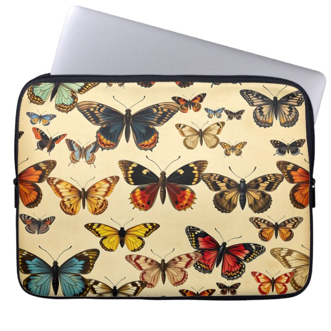 Vintage Butterfly Collection Pattern Laptop Sleeve (Front)