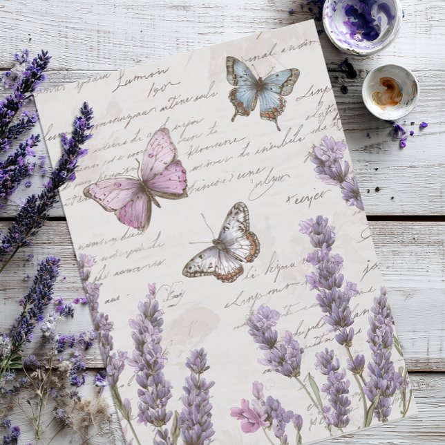Vintage Butterfly Ephemera Tissue Paper (Butterflies and Lavender Tissue Paper)