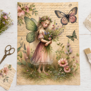Vintage Butterfly Fairy Floral Ephemera Decoupage Tissue Paper