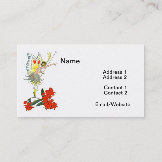 Vintage Butterfly Fairy & Flowers Business Card (Front)
