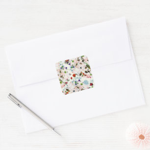 Vintage Butterfly Floral Paris Street Watercolor Square Sticker