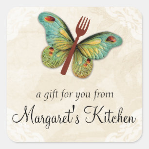vintage butterfly fork food gift tag label