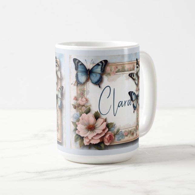 Vintage Butterfly Frame Monogram Coffee Mug (Front Right)