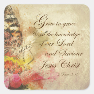 Vintage Butterfly Grow in Grace Bible Verse Square Sticker