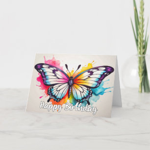 Vintage Butterfly Illustration Happy Birthday Card