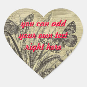 Vintage Butterfly Illustration Heart Stickers