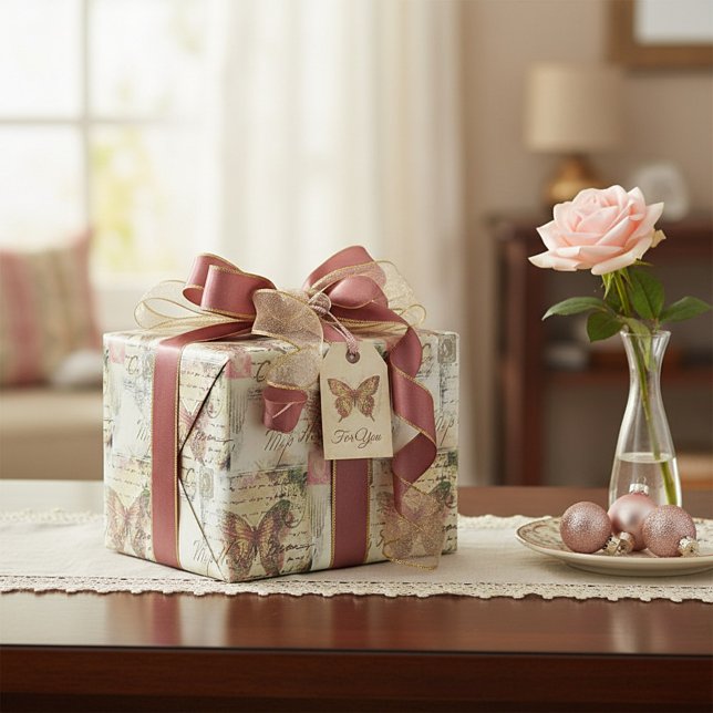 Vintage butterfly mail pattern wrapping paper (Creator Uploaded)
