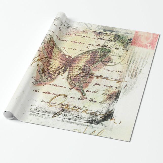 Vintage butterfly mail wrapping paper (Unrolled)