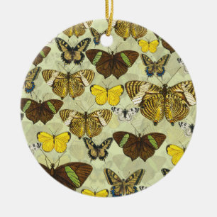 Vintage Butterfly Moth Chart Pattern Ceramic Tree Decoration