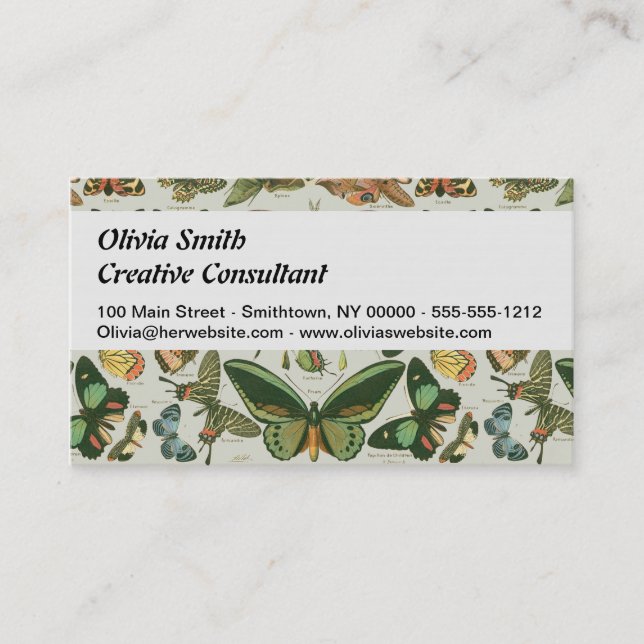 Vintage Butterfly Moth Pattern Print Business Card (Front)
