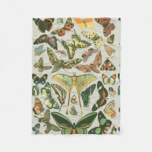 Vintage Butterfly Moth Pattern Print Fleece Blanket