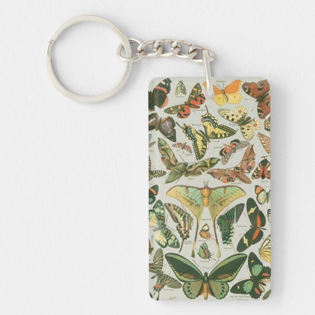 Vintage Butterfly Moth Pattern Print Key Ring (Front)